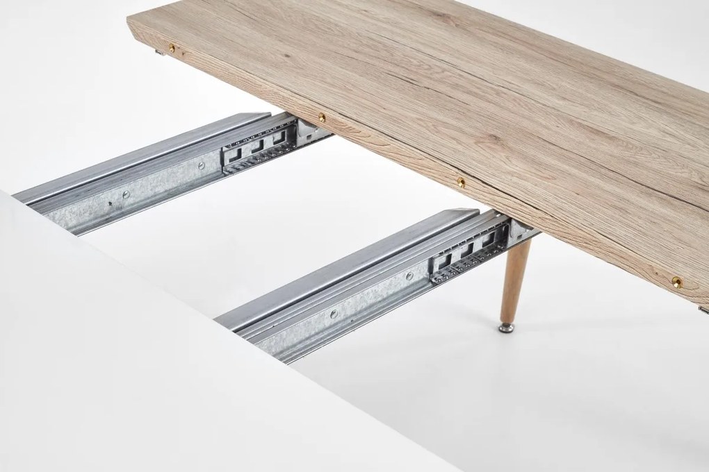 Oválny rozkladací jedálenský stôl Edward 120/200 cm biely/dub San remo