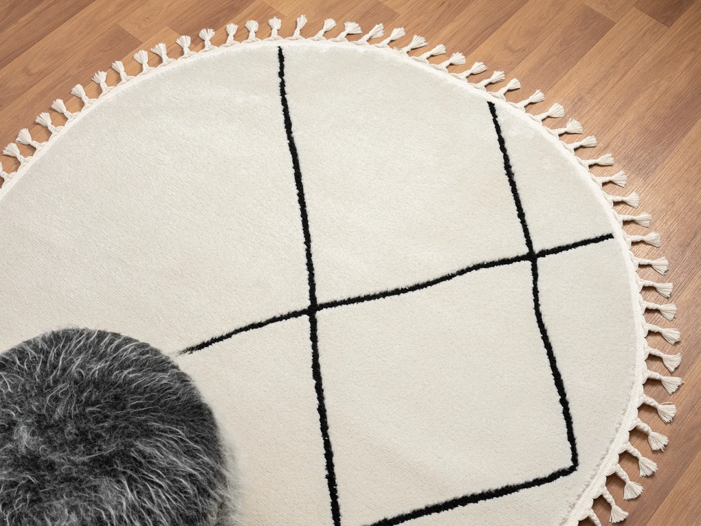 Kusový koberec Moroccan Oasis weiß kruh, 190x190 (průměr) kruh, čiernobiela, obývacia izba, My Flair