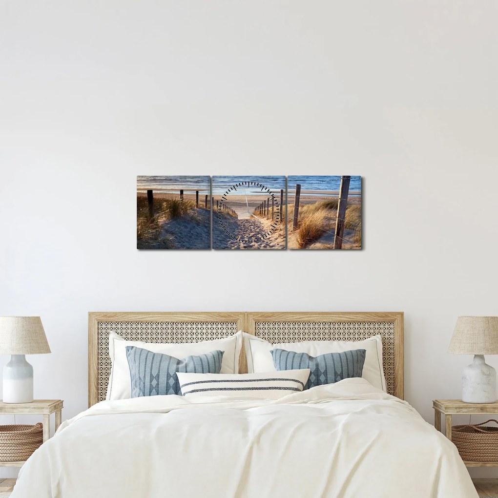 Obraz - Cesta k pláži Severného mora, Holandsko (s hodinami) (90x30 cm)