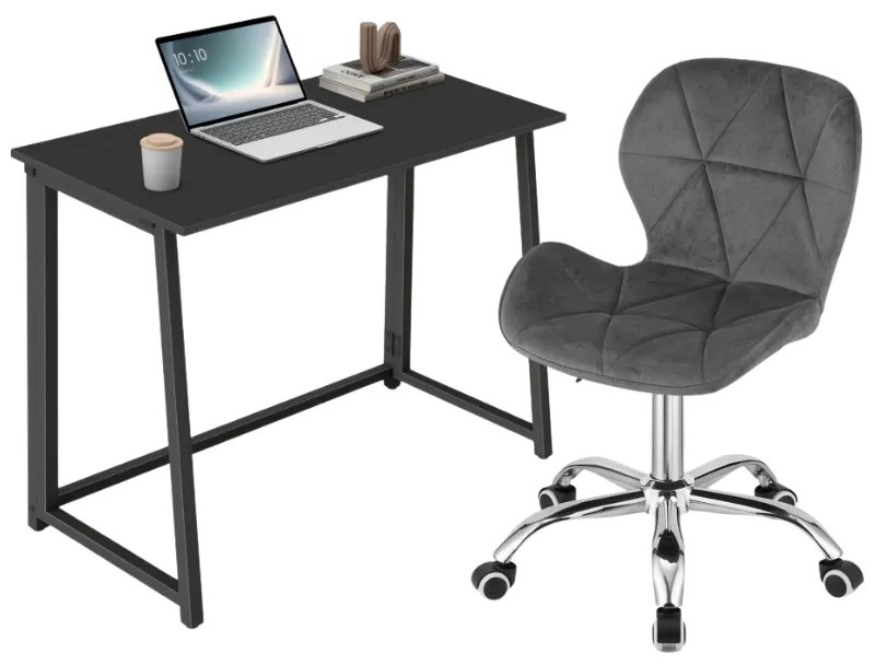 Set do pracovne ZARIMO stôl 80x40 cm čierny + kreslo AVOLA VELVET sivé