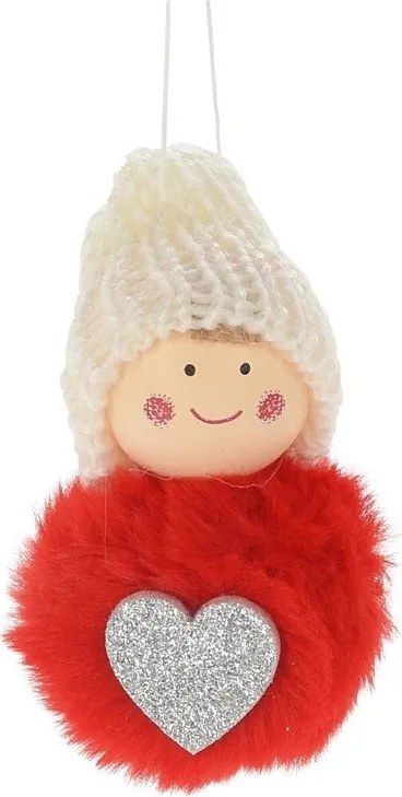 Závesný anjelik so srdcom – bieločervený 8 cm