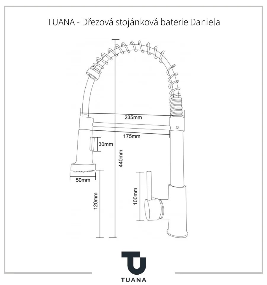 Tuana Daniela, drezová stojanková batéria s výsuvnou hubicou, čierna matná, CER-TU-428197