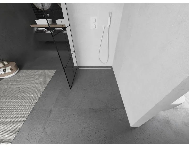 Mexen Kioto L, sprchová zástena Walk-In 90 x 200 cm, 8mm číre sklo čierny vzor, biely profil, 800-090-103-20-77