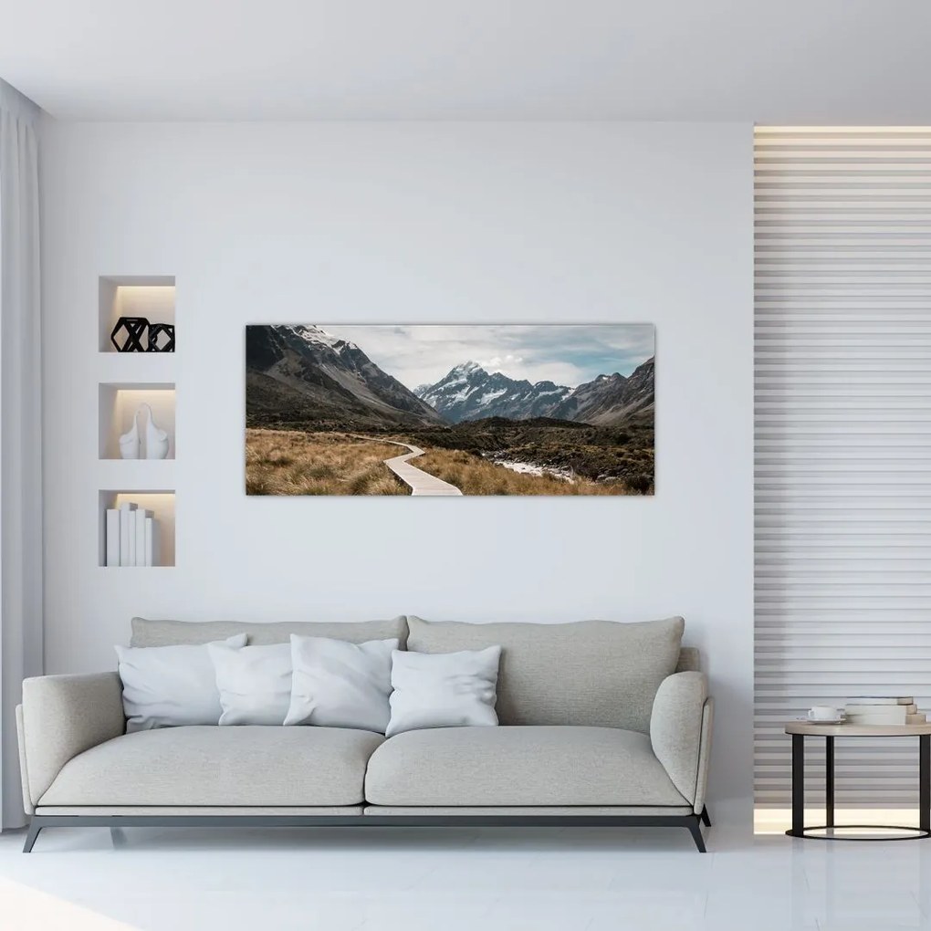 Obraz - Chodník v údolí hory Mt. Cook (120x50 cm)