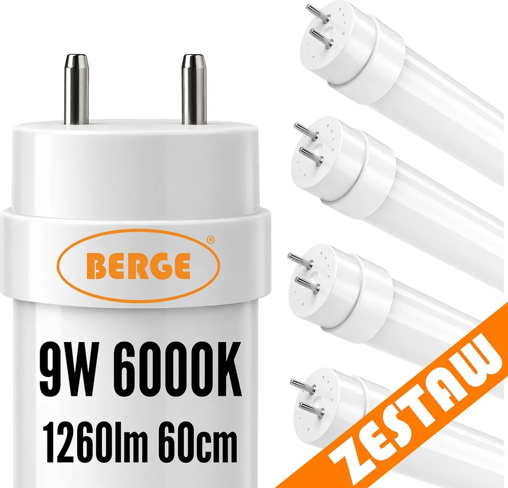 4x LED trubicové svetlo 60cm T8 9W 1260lm 6000K - studená biela