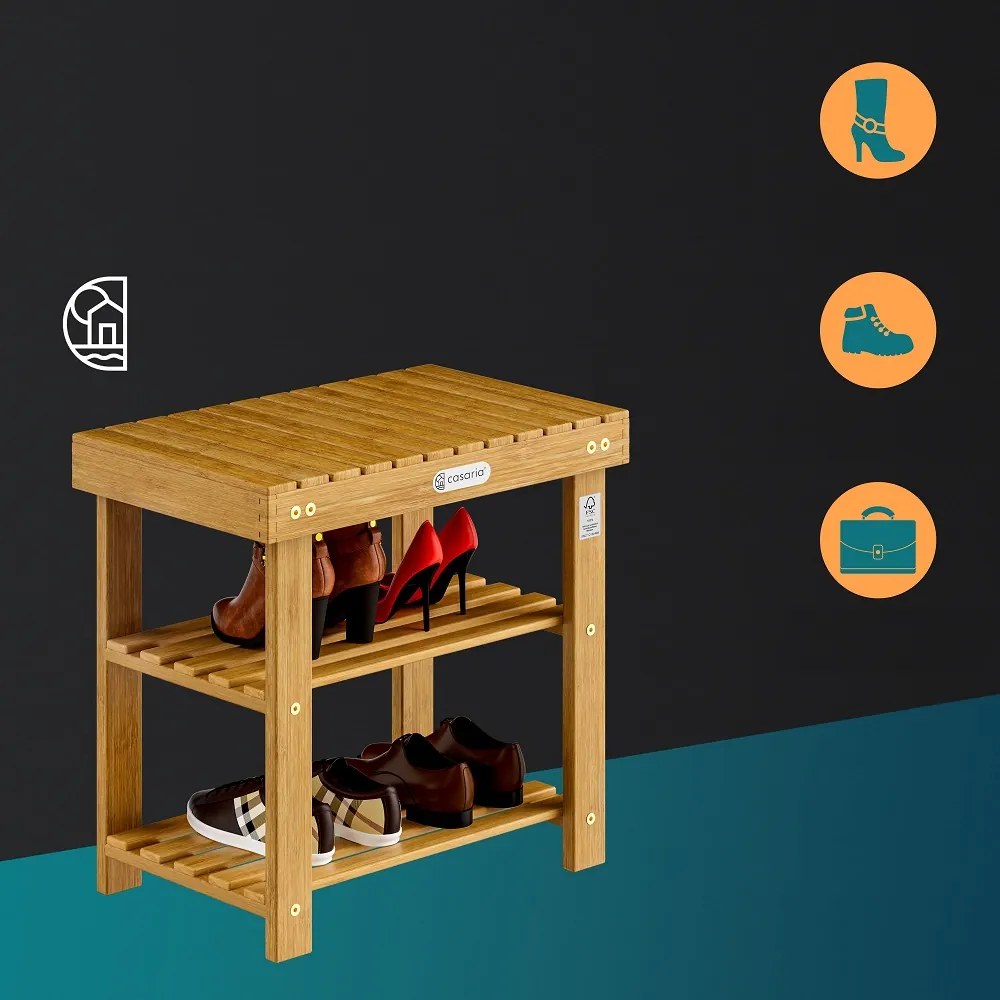 Lavica do predsiene s priestorom na topánky NINA, 50x30x46cm, prírodná hnedá Casaria