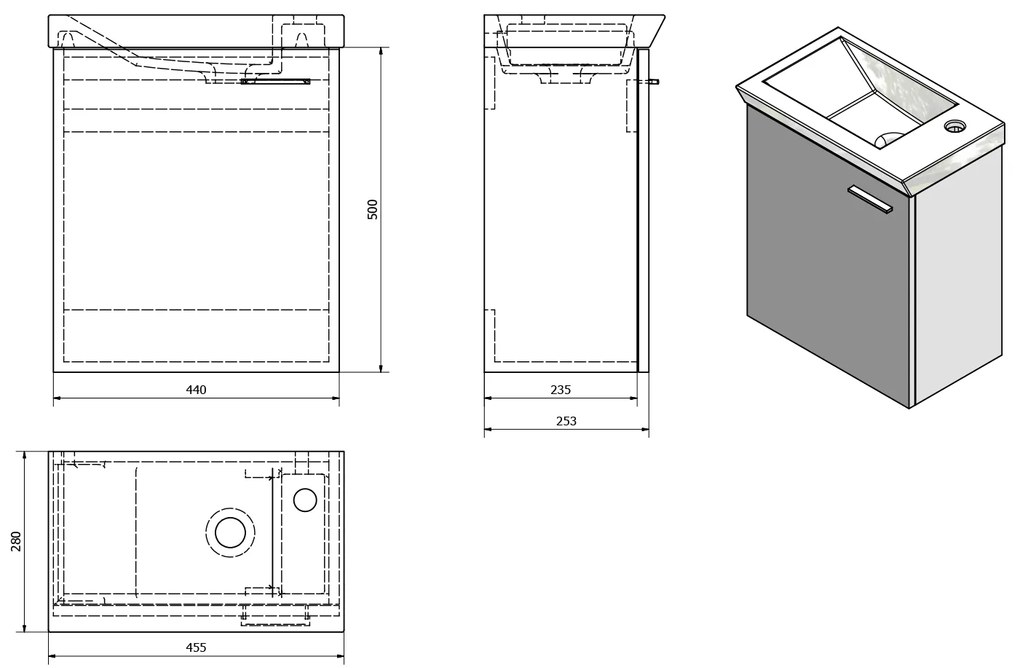 Aqualine Aqualine, ZOJA umývadlová skrinka 44x50x23,5cm, biela, 51046