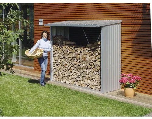 Prístrešok na drevo Biohort Woodstock 230 229x102x199 cm plechový strieborný metalický