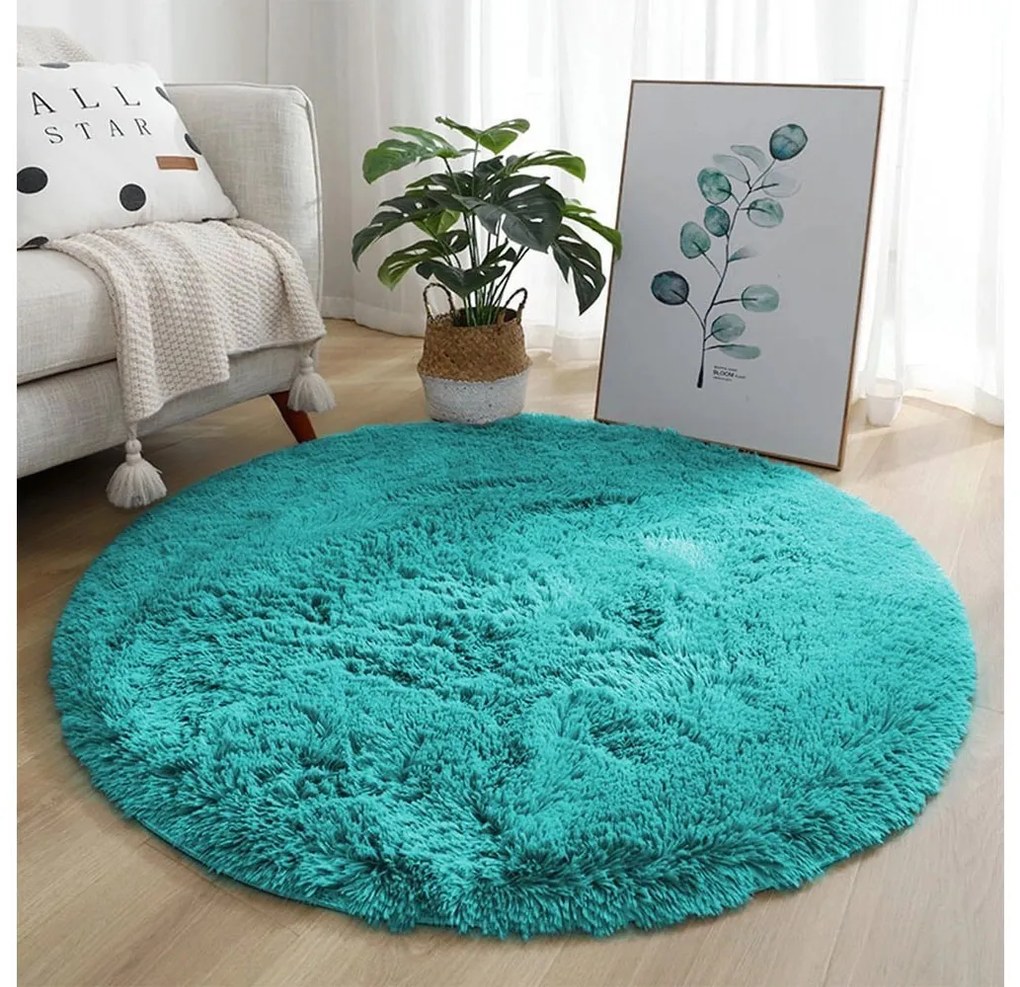 Tyrkysový okrúhly shaggy koberec Lana Rozmer: 90 cm