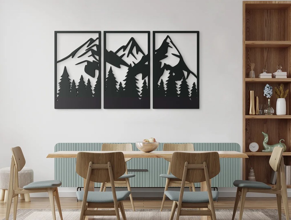 drevko Viacdielny obraz Vrchy nad lesom Rozmer obrazu: 35 x 65 cm, Farba dekorácie: Čierna