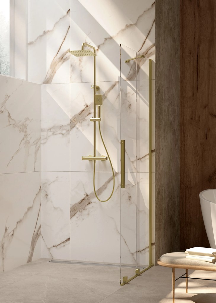Deante Sprchová zástena Walk-in Prizma, posuvná - KTJ R39R 90 cm, zlatá brúsená - bez vaničky