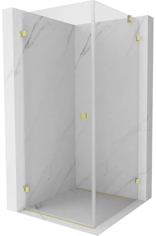 Mexen Lunar-B, výklopný sprchový kút ľavý 80 x 80 cm, 8mm číre sklo, zlatý kartáčovaný - 832-080-080-55-00-L