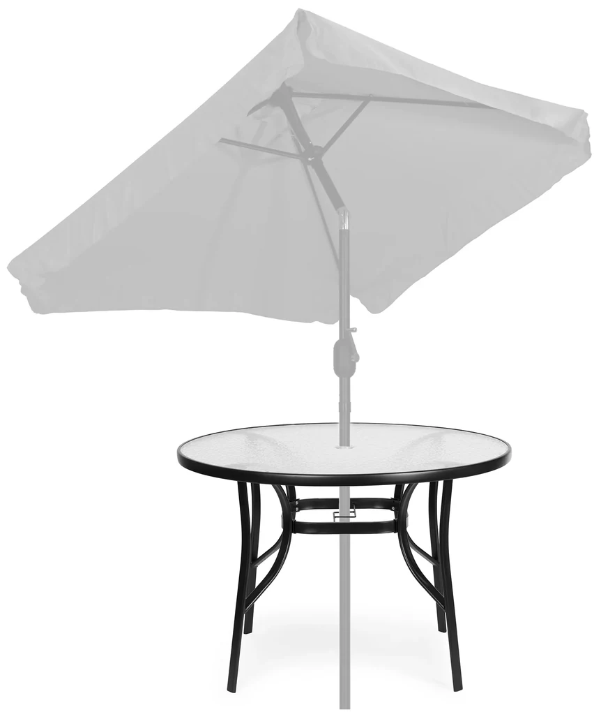 Okrúhly záhradný stôl 100 cm, tvrdené sklo, otvor na slnečník, MultiGarden