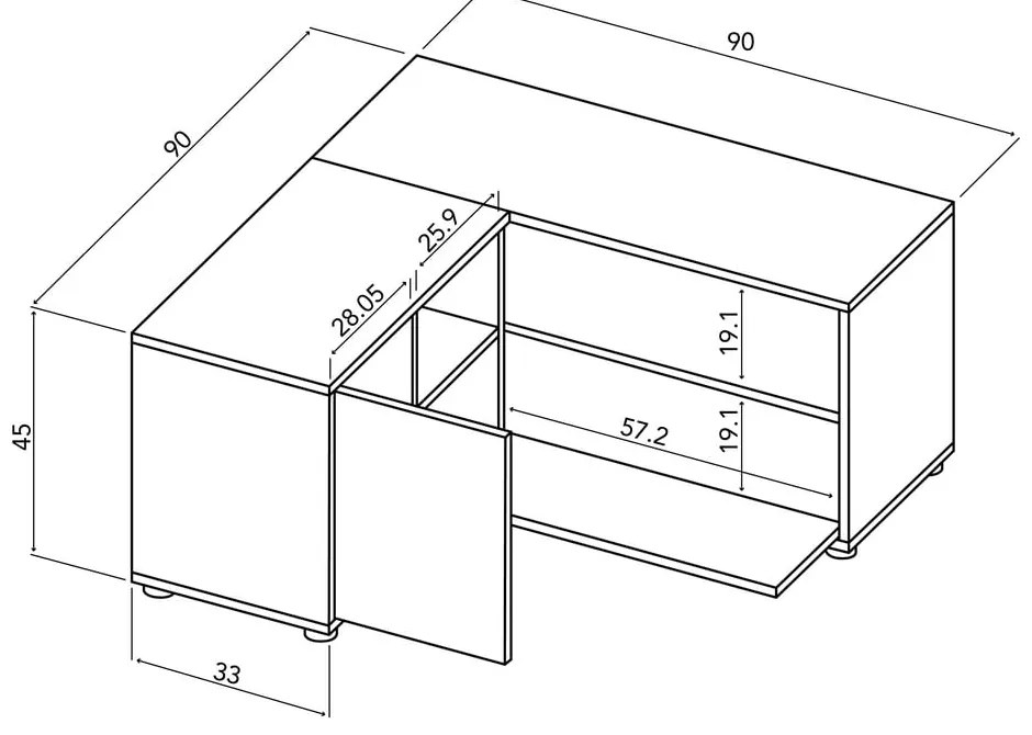 TV stolík v dekore duba v čierno-prírodnej farbe 90x45 cm Angle – TemaHome
