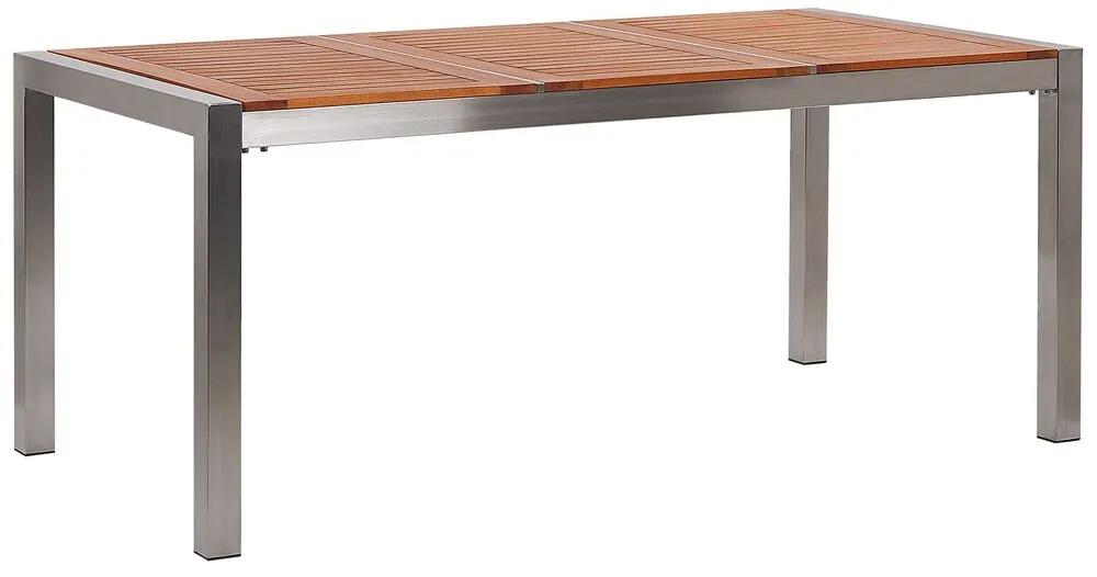 Záhradný stôl z eukalyptového dreva 180 x 90 cm svetlé drevo/strieborná GROSSETO Beliani