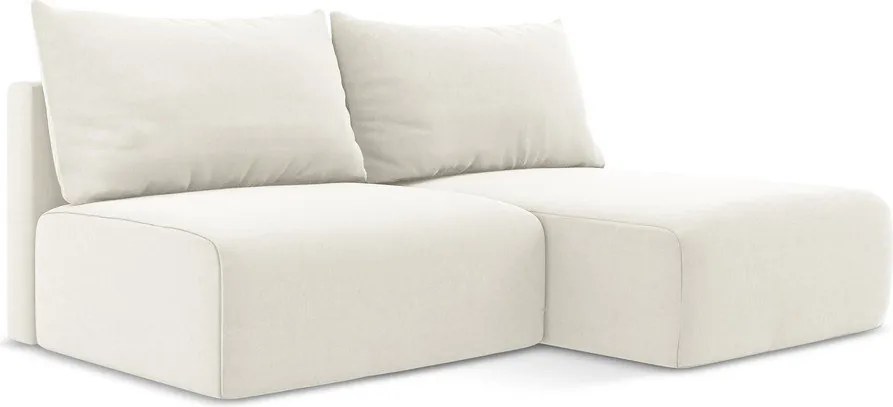 Krémovobiela zamatová rozkladacia/s úložným priestorom rohová pohovka (pravý roh/s leňoškou) Kalena – Makamii