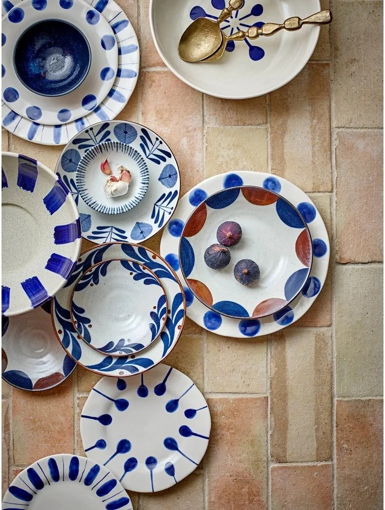 Biele/modré dezertné kameninové taniere v súprave 3 ks ø 22 cm Linora – Bloomingville