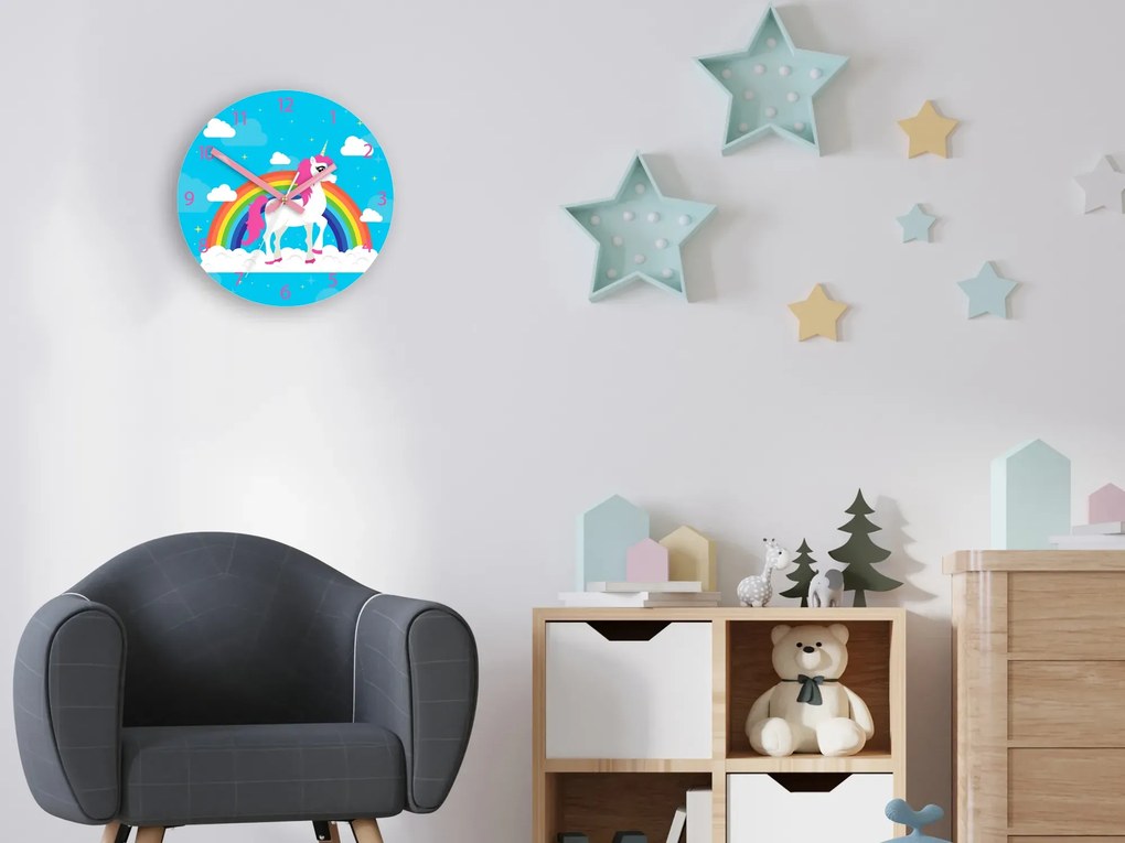 Dětské nástěnné hodiny Jednorožec 30 cm vícebarevné