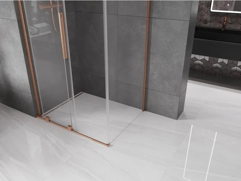 Mexen Velar L, sprchový kút s posuvnými dverami 100 x 90 cm, 8mm číre sklo, medená matná, 871-100-090-03-65