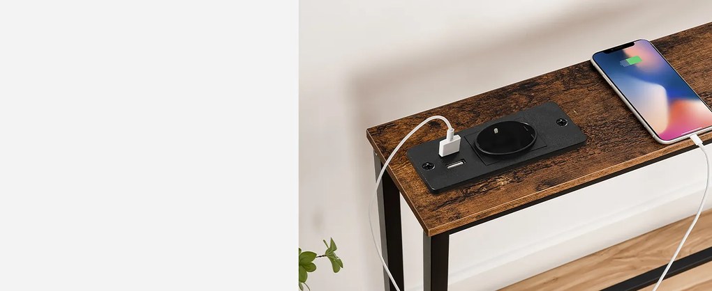 Konzolový stolek Vasagle Nerry s nabíjecí stanicí 180 cm černý/hnědý