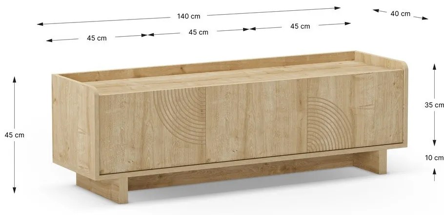 TV stolík v dekore duba v prírodnej farbe 140x45x40 cm Daira – Marckeric