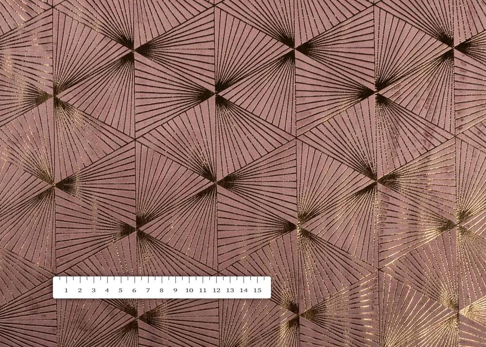 Biante Zamatový záves Isabela IBL-009 Rose Gold trojuholníky na staroružovom 135x220 cm