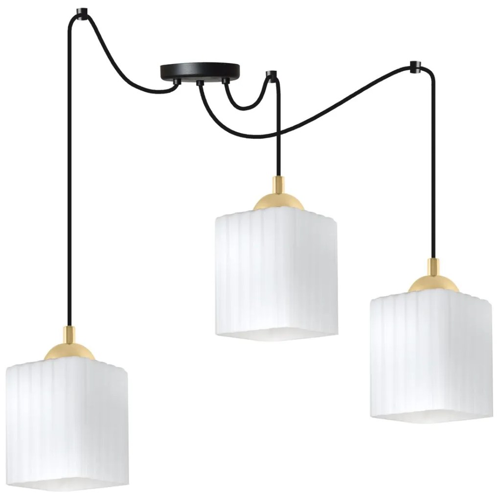 Závesné svietidlo Riffle Square Spider, 3x biele sklenené tienidlo, b/g