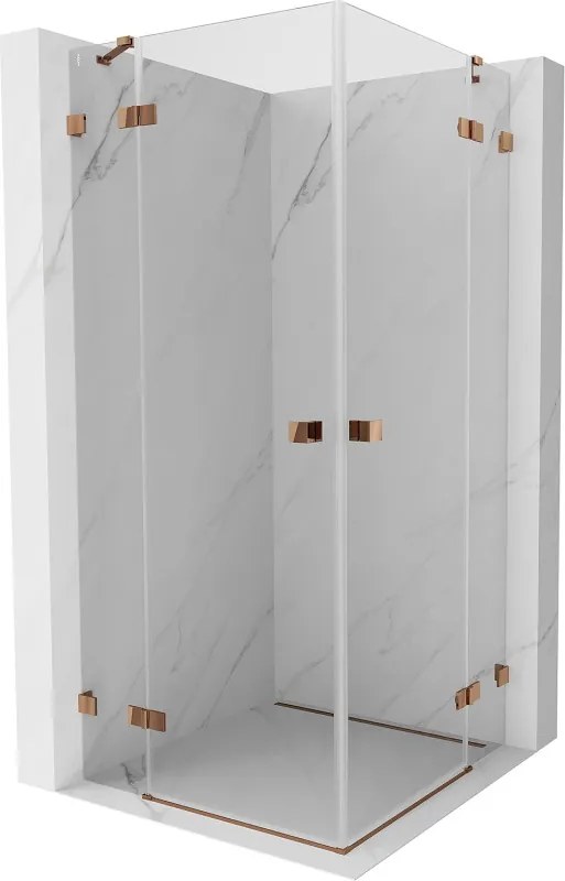 Mexen Lunar Duo, výklopný sprchový kút 80 x 80 cm, 8mm číre sklo, profil ružové zlato, 834-080L-080P-60-00