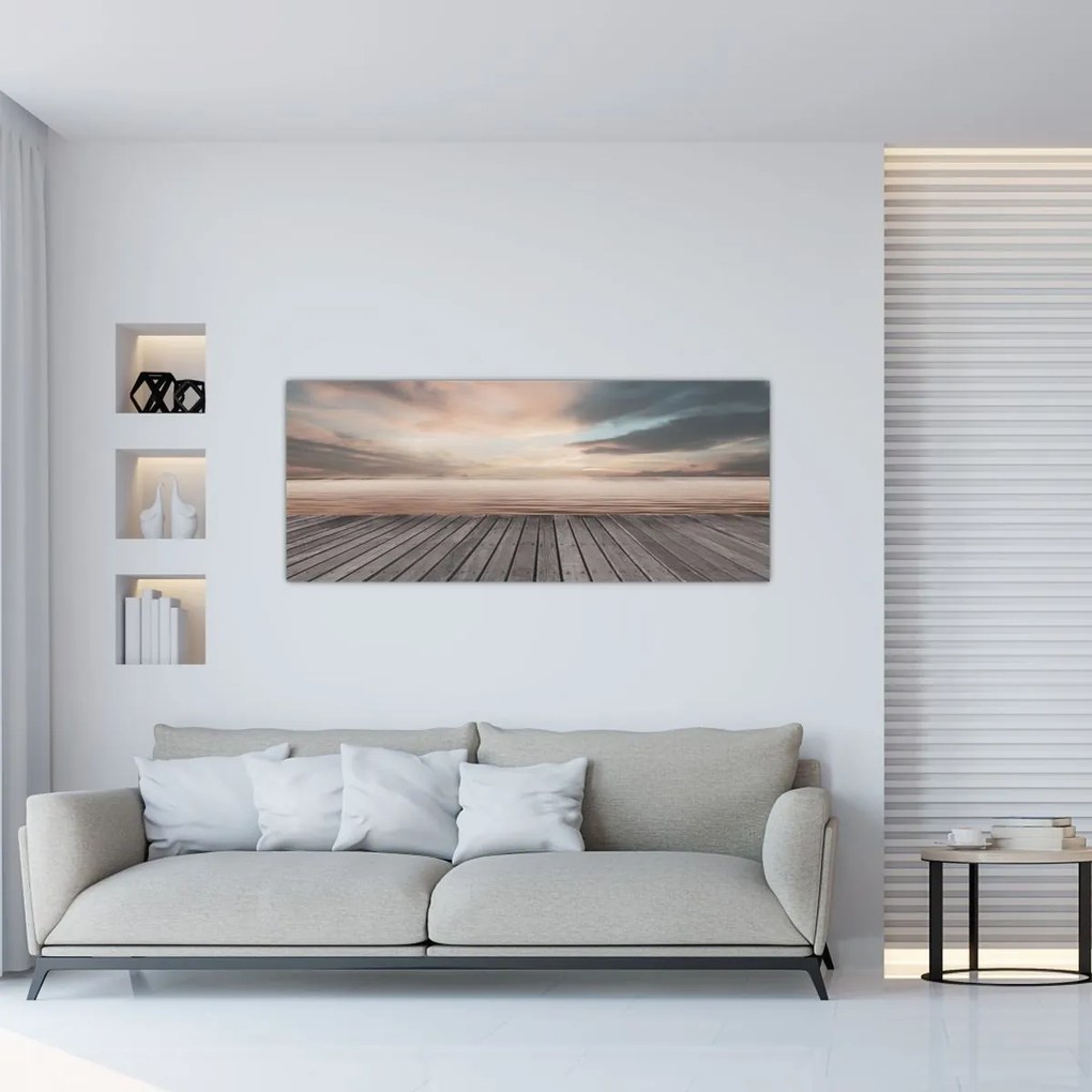 Obraz - Mólo pri západe slnka (120x50 cm)