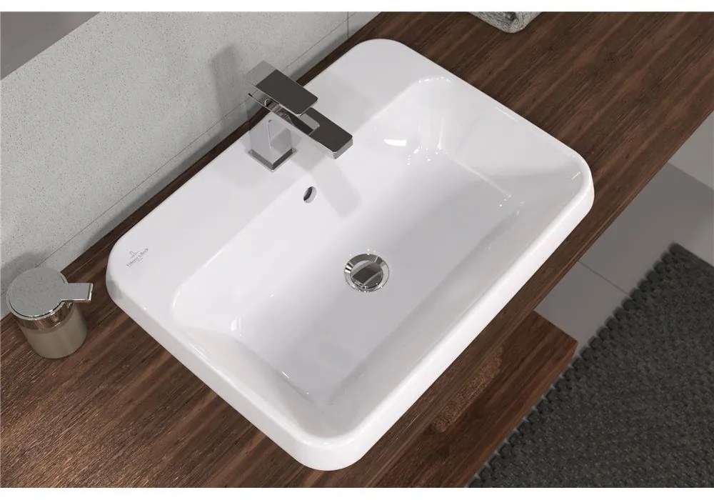 VILLEROY &amp; BOCH Architectura obdĺžnikové zápustné umývadlo s otvorom, s prepadom, 600 x 450 mm, biela alpská, s povrchom CeramicPlus, 5A6760R1