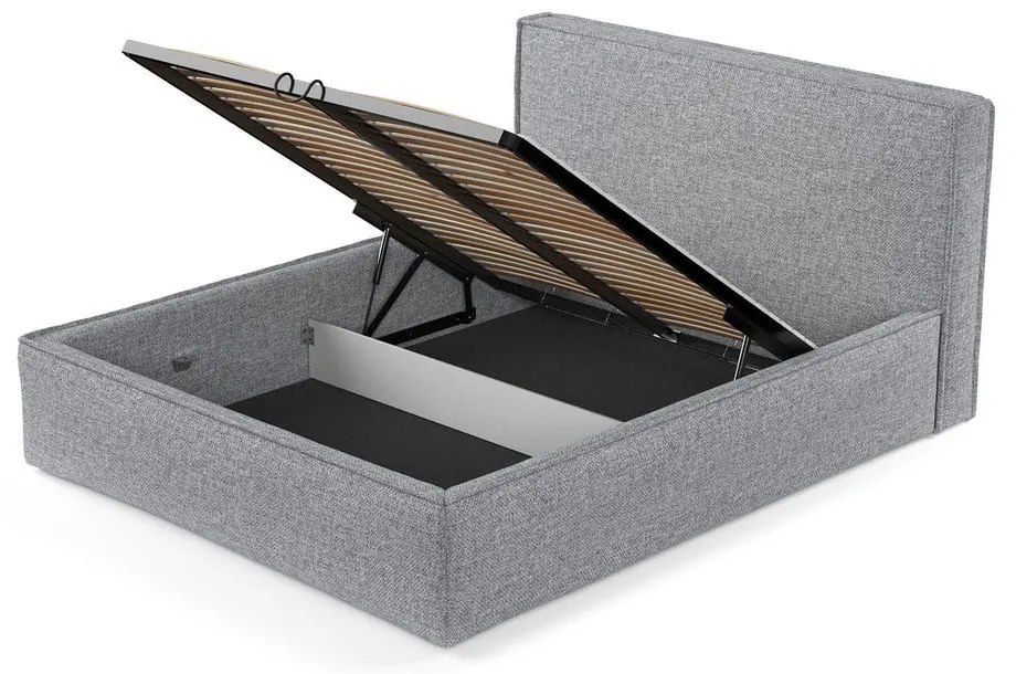 Sivá čalúnená dvojlôžková posteľ s úložným priestorom s roštom 160x200 cm Lounge L – Maison de Rêve