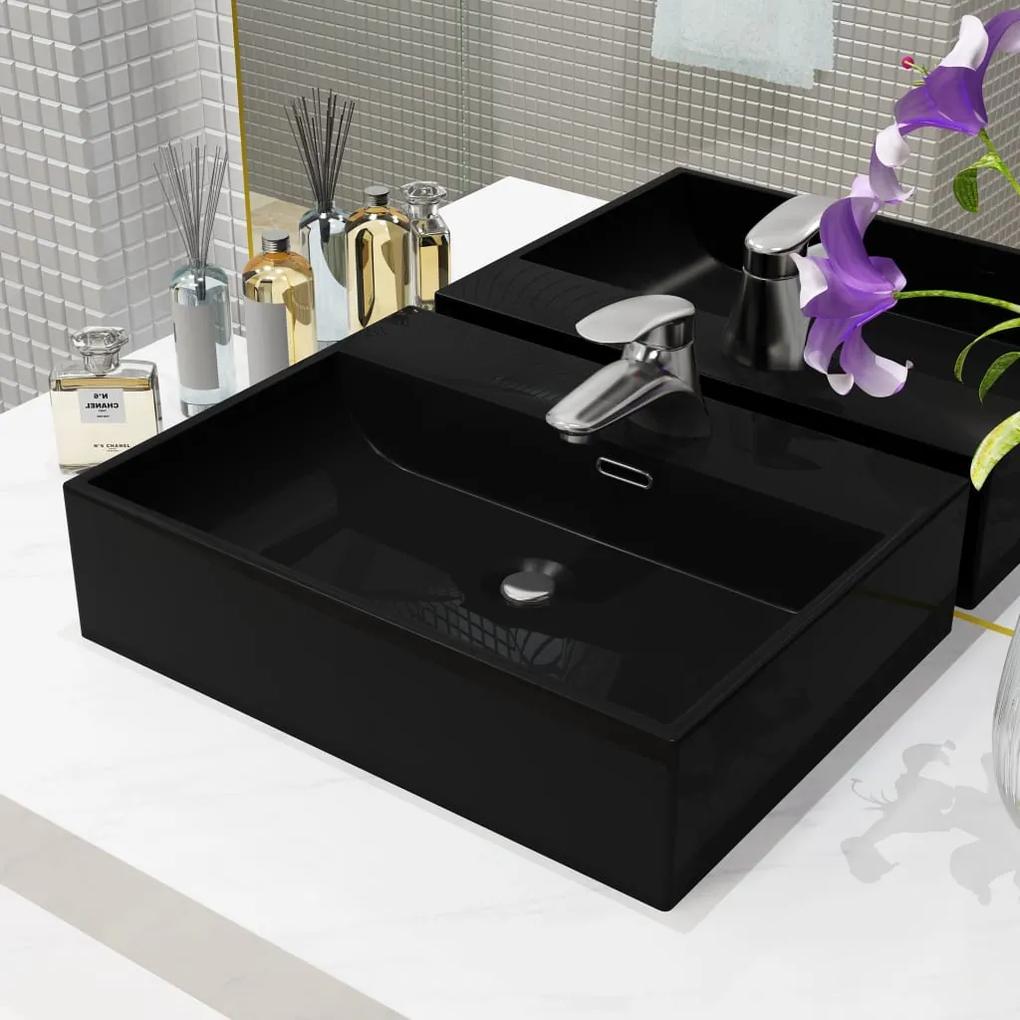 vidaXL Keramické umývadlo s otvorom na batériu, čierne, 51,5x38,5x15 cm |  BIANO
