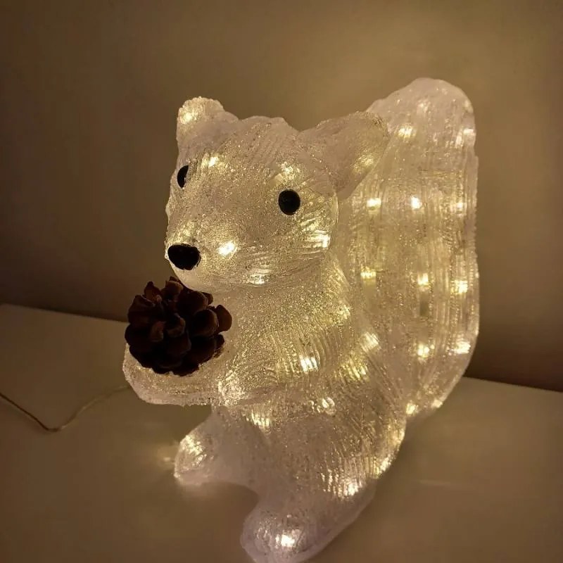 DECOLED Svetelná veverička LED, akryl, 30 cm, teplá biela