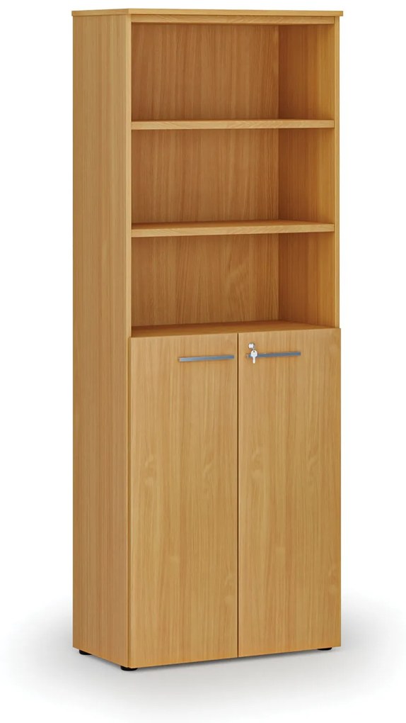 Kombinovaná kancelárska skriňa PRIMO WOOD, dvere na 3 poschodia, 2128 x 800 x 420 mm, buk