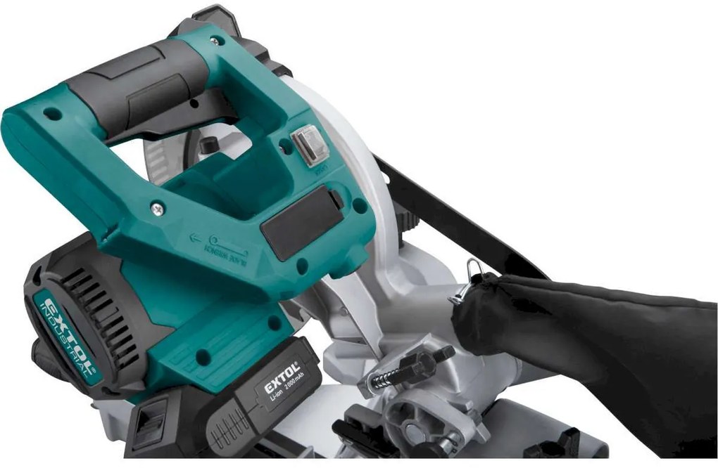 EXTOL INDUSTRIAL Pokosová AKU píla s posuvom, Share20V, bezuhlíkový motor, 1x2Ah Li-ion, nabíjačka 8791826