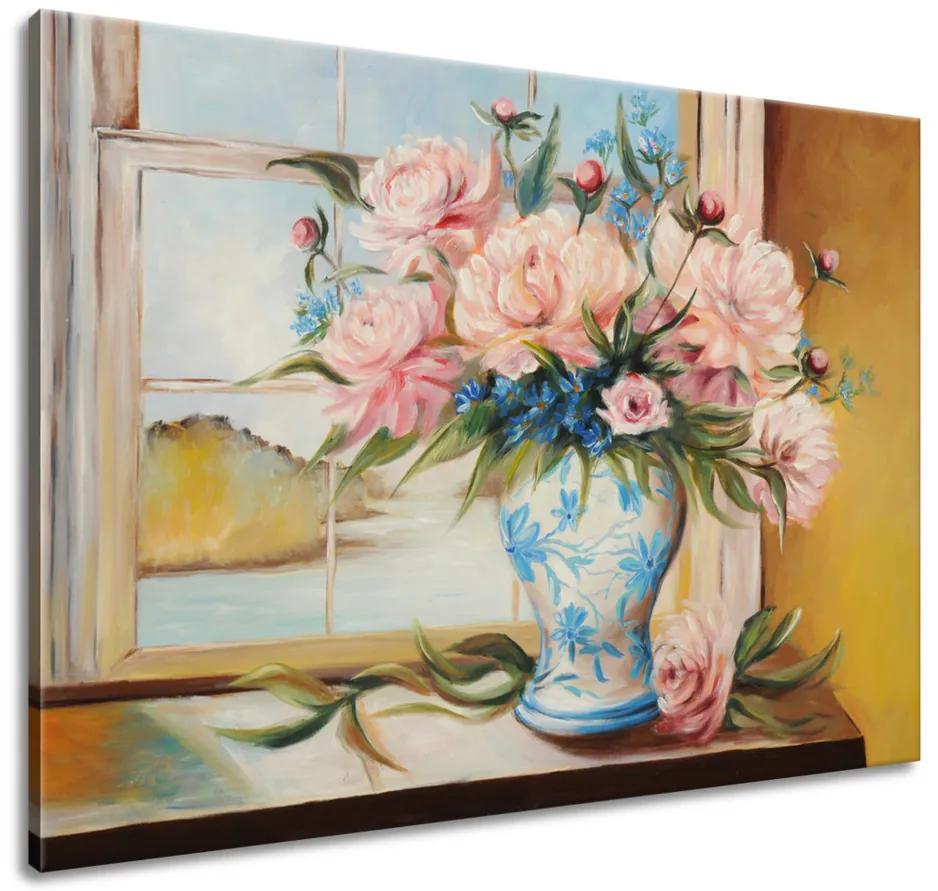 Gario Ručne maľovaný obraz Farebné kvety vo váze Rozmery: 70 x 100 cm