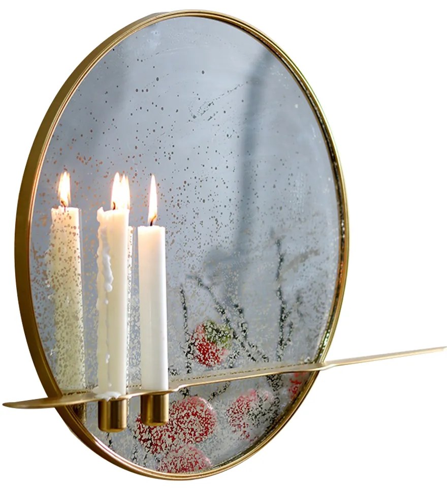 Zrkadlo so stojanom na 2 sviečky, patinované, zlatý kovový rám, HAREO TYP 2
