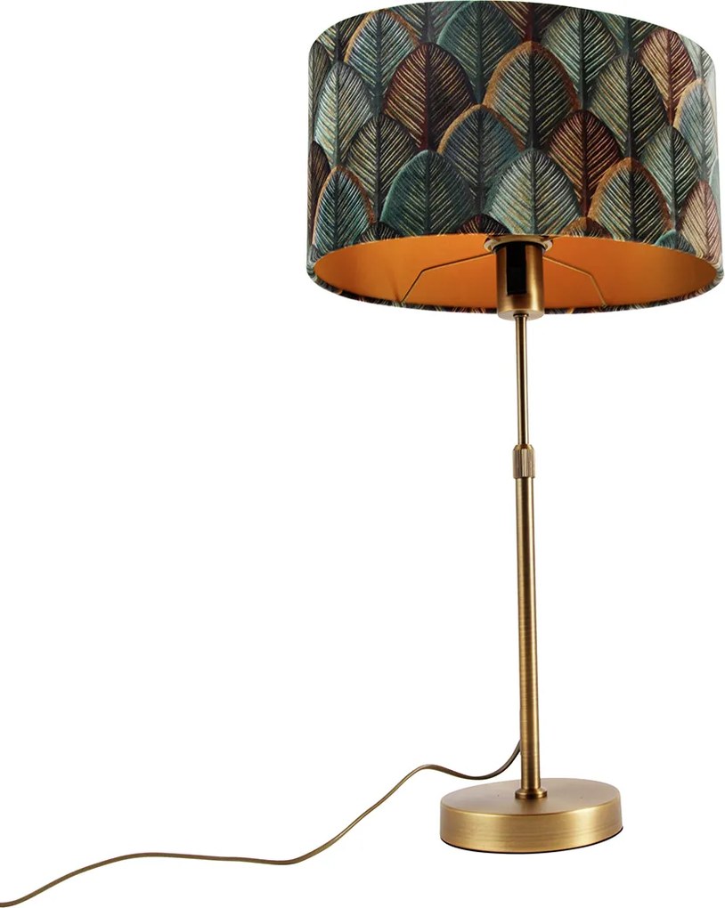 Stolná lampa bronzová s oválnym zamatovým tienidlom s dizajnom listov 35 cm - Parte