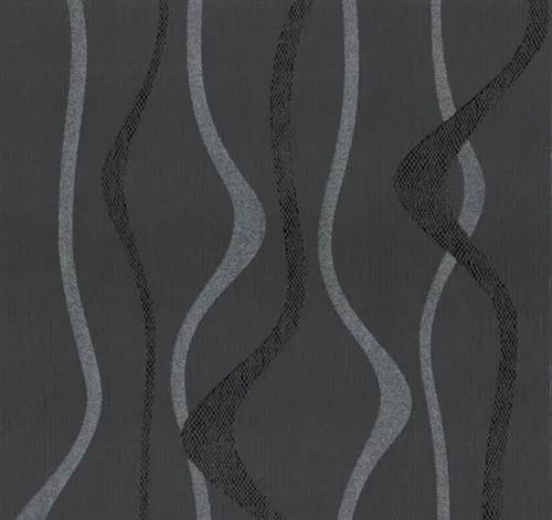 Vliesové tapety, vlnovky čierno-strieborné, 1335720, P+S International, rozmer 10,05 m x 0,53