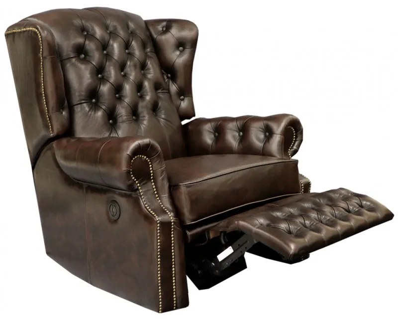 Elektrické polohovacie kreslo Chesterfield Stunning z pravej hovädzej kože Brown Brown