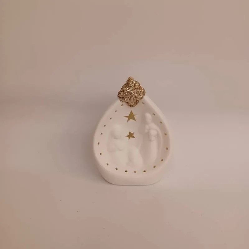 DECOLED Keramický betlehem, 7,8 x 5,5 x 10 cm, teplá biela, 2xLR44