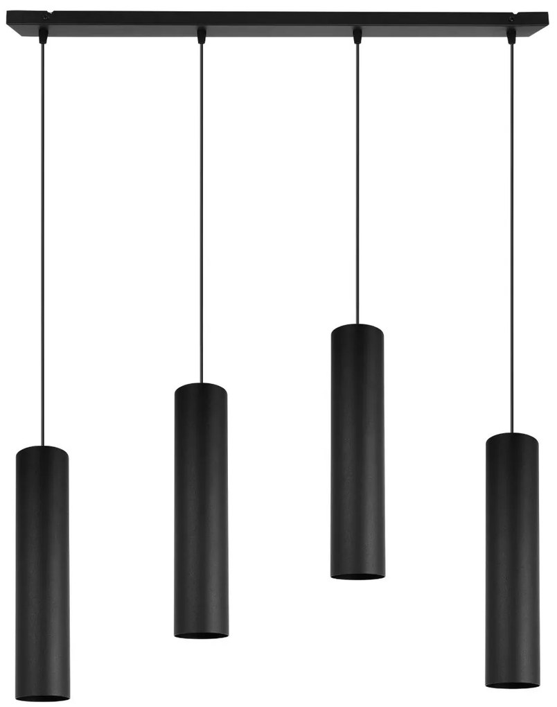 Závesné svietidlo Tuba, 4x čierne kovové tienidlo