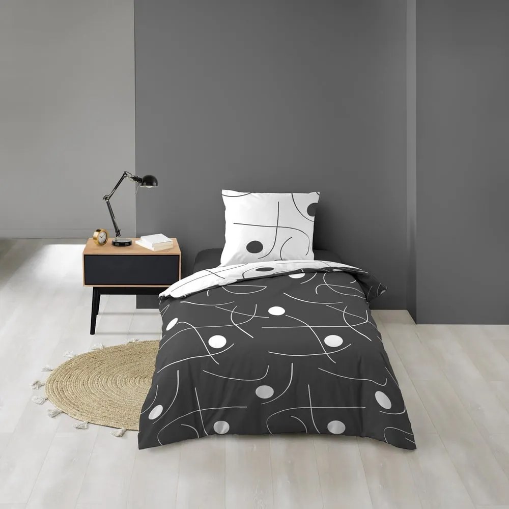 Biele/tmavosivé obliečky na jednolôžko z mikrovlákna 140x200 cm Sonate – douceur d'intérieur