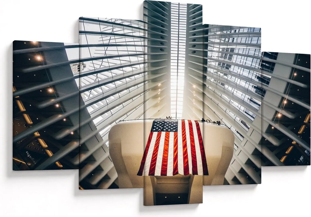 Obraz stavby s vlajkou USA (150x105 cm)