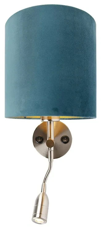 Oceľová nástenná lampa s lampou na čítanie a zamatovým tienidlom 20/20/20 modrá