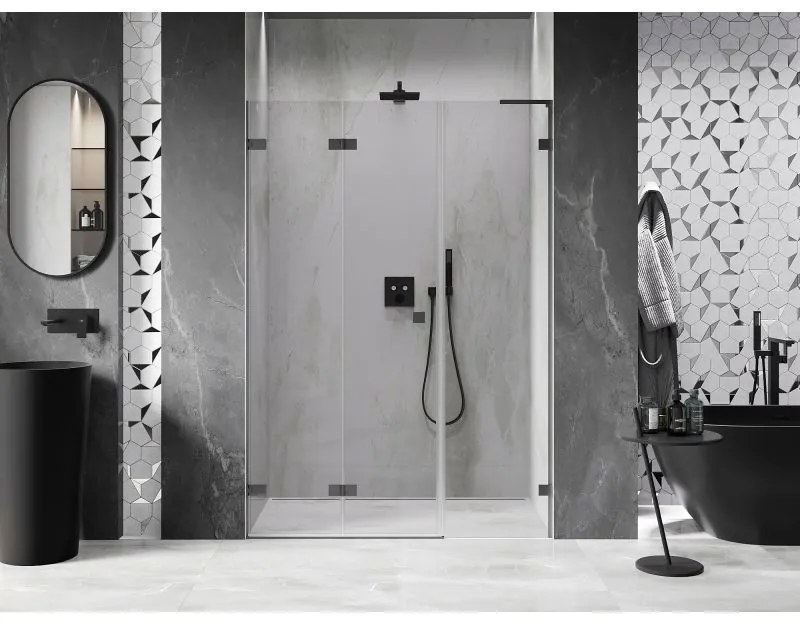 Mexen Lunar-F, L skladacie ľavé sprchové dvere 110 cm, 8mm číre sklo, grafitový profil, 836SL-110-050-95-00-L