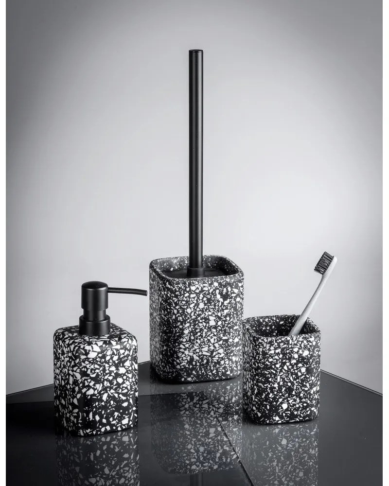 Čierny téglik na zubné kefky Wenko Terrazzo