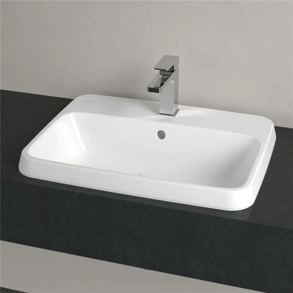 VILLEROY &amp; BOCH Architectura obdĺžnikové zápustné umývadlo s otvorom, s prepadom, 600 x 450 mm, biela alpská, 5A676001