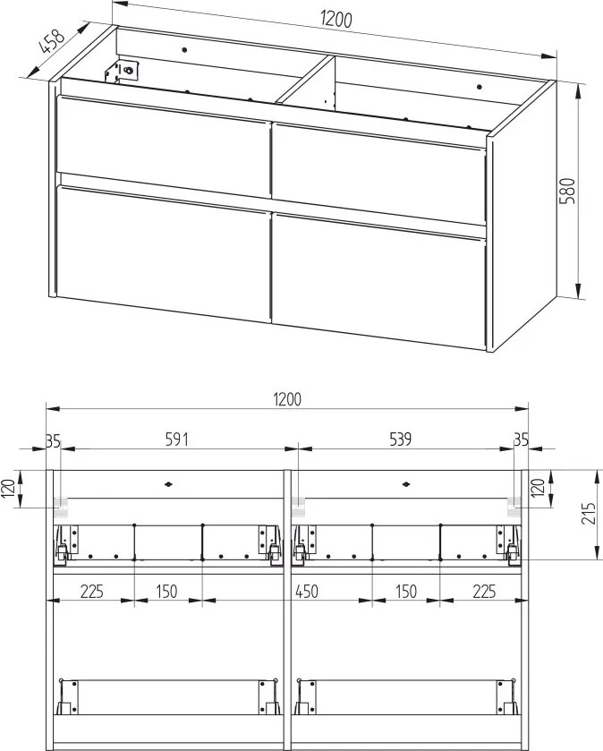 Mereo, Mereo Opto, kúpeľňová skrinka s umývadlom z liateho mramoru 121 cm, čierna supermat, MER-CN943M