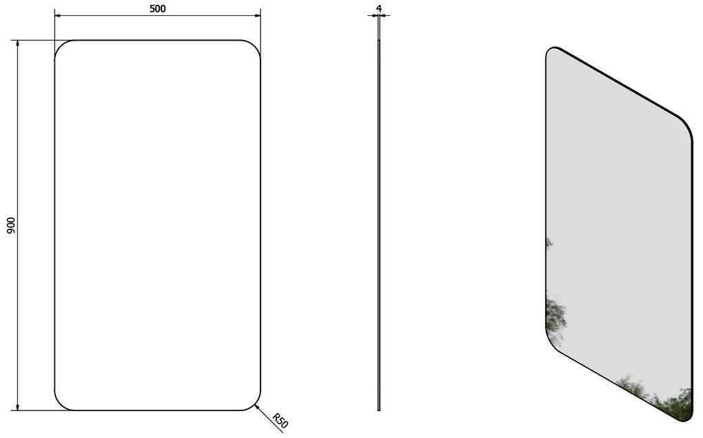 Sapho Sapho, ISHAPE zrkadlo s brúseným okrajom 50x90cm, zaoblené rohy, CU free, AG495